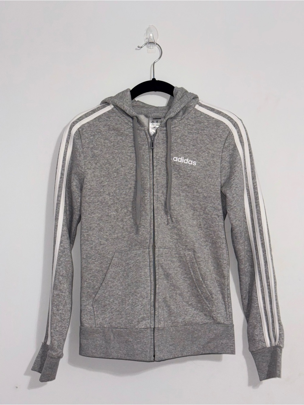 Adidas Light Gray Hooded Zip Jacket with White Logo - Picture 1 of 3